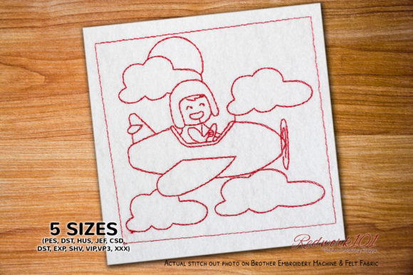 A Seller's Look at Baby Sitting in Airplane Redwork