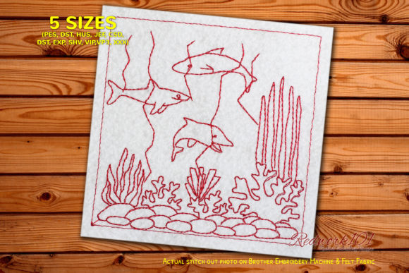 Three Sharks Lineart Embroidery Design for Your Shop